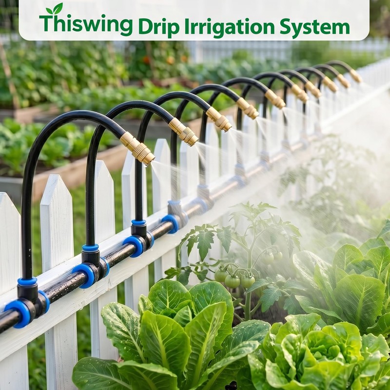 Thiswing 100FT 360° Adjustable Irrigation System for Garden
