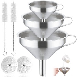 McNory Stainless Steel Funnel, 3-Piece Stainless Steel Funnel Filter Set with Handle & Removable Strainer, Filling Funnel, Kitchen Strainer Funnel Set, for Transferring Liquid Ingredients (13/11/5.6