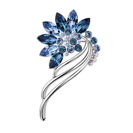 Merdia Created Crystal Brooches for Women Floral Wedding Brooch Pin | Created Crystal | Ladies Jewelry | Vintage Fashion | Brooches and Pins for Women | Flower Pins for Clothes | Dress Pin- Blue