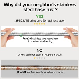 SPECILITE 50ft 304 Stainless Steel Garden Hose Metal, Heavy Duty Water Hoses with Nozzles for Yard, Outdoor - Flexible, Never Kink & Tangle, Puncture Resistant