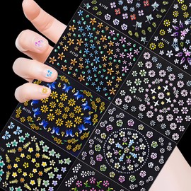 Flower Nail Art Stickers Decals 8 Sheets 3D Embossed Self-Adhesive Pegatinas Uñas Fall Petal Nail Supplies Nail Art Design Decoration Accessories