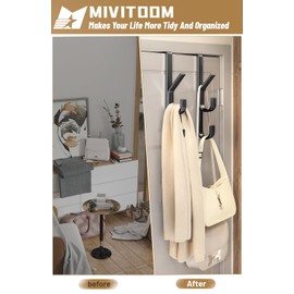 MIVITOOM Over The Door Hooks, Vertical Over The Door Towel Rack, Stainless Steel Over Door Hanger, 10 Hook Over The Door Hanger for Hats, Bags, Towels and Clothes, 2 Pack