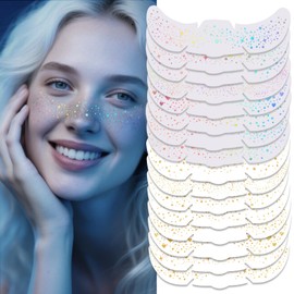 Prreal Glitter Freckles Face Tattoo 16PCS, Gold Freckle Tattoos Face Glitter Metallic Holographic Laser Freckles Sticker Waterproof, Sparkle Freckle Temporary Tattoos Makeup Festival Rave Accessories