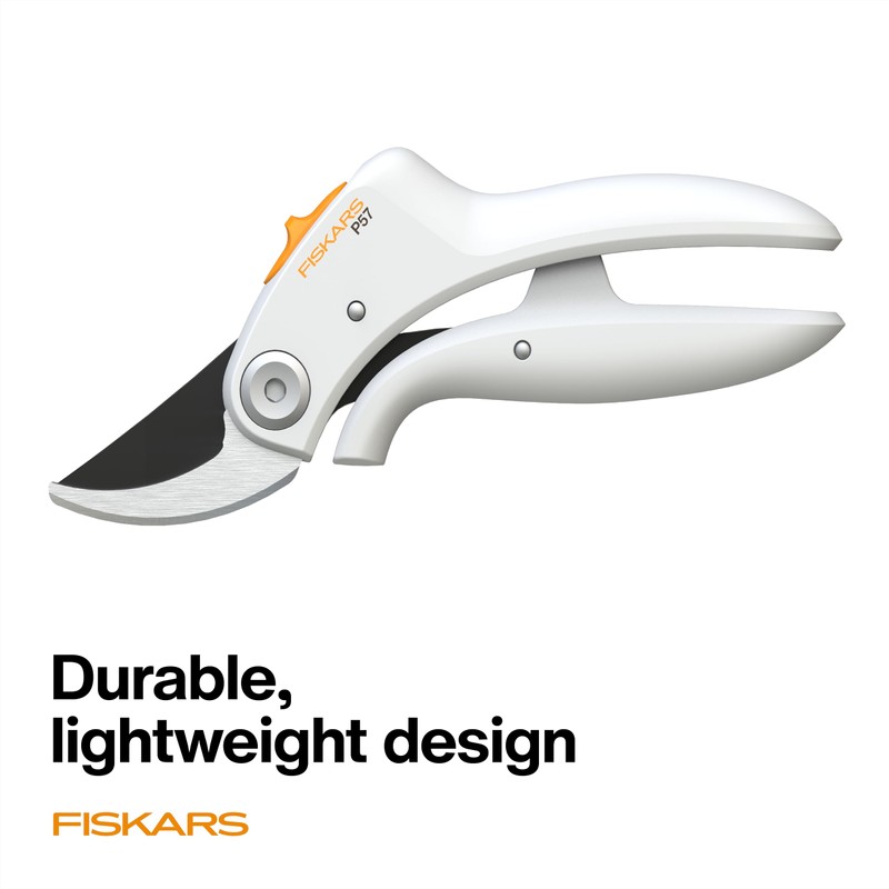 Fiskars Bypass Pruner with PowerLever, Lightweight Garden Shears, White