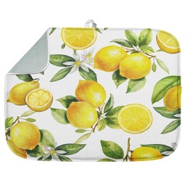 Sanwarm Absorbent Dish Drying Mat, Floral Lemon Fruits Vintage Microfiber Pad for Kitchen Counter, Coffee Bar Decor, Heat Resistant and Reversible, 18" x 24"