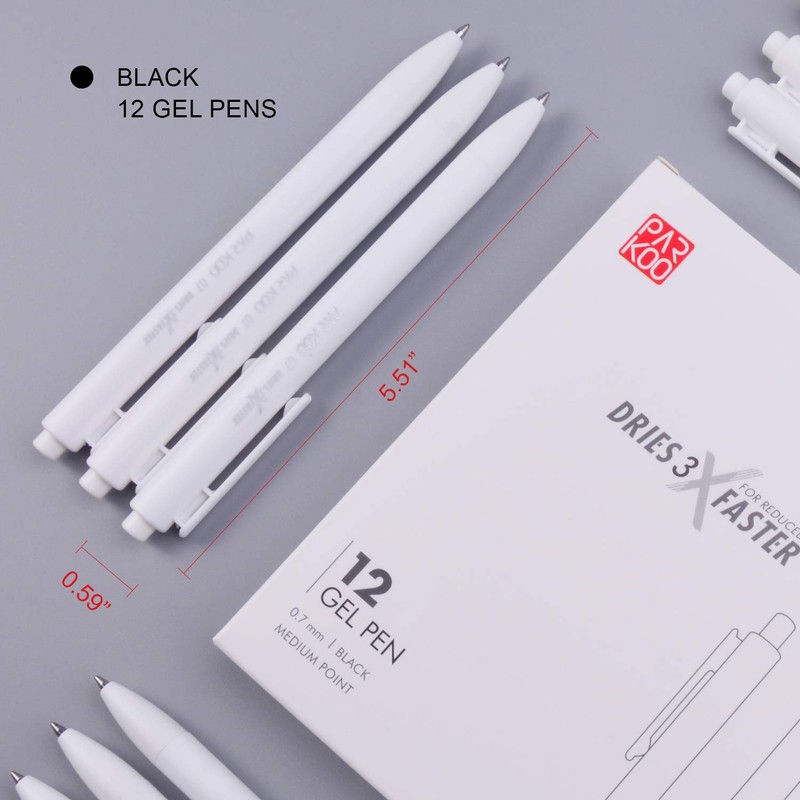 ParKoo Retractable Gel Pens 0.7mm Quick Dry Black Ink, 12-Pack