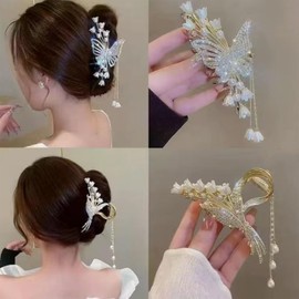 Hair Clip, Pearl, 2-piece Set, Flower Shape, Butterfly, Lily Orchid, Hair Clip, Adult, Cute, Hair Clip, Hair Clip, Hair Accessory, Hair Accessory, Women's, Gift, Commute, Clip, Simple, Office, Hair