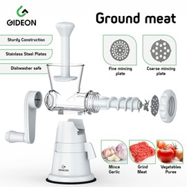 Gideon Hand Crank Manual Meat Grinder Heavy Duty Stainless Steel Blades with Powerful Suction Base Effortlessly Grind Meat, Vegetables, Garlic, Fruits, etc.