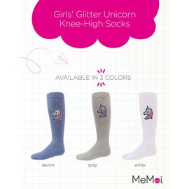 MeMoi Girls' Glitter Unicorn Knee-High Socks White 4