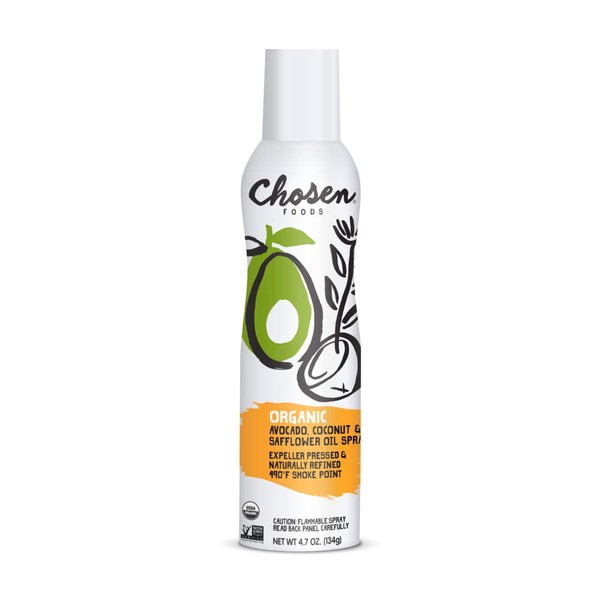 Chosen Foods Organic Chosen Blend Oil Spray 4.7 oz., Non-GMO, 490° F Smoke Point, Propellant-Free, Air Pressure Only for High-Heat Cooking, Baking and Frying (6)