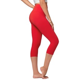 Conceited Capri Leggings for Women - Soft - High Waist Tummy Control - Essential - Regular and Plus Size - Red - XX-Large - 3X-Large