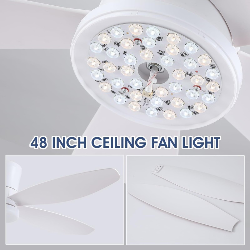 Surtime 48" Ceiling Fans with Lights-Low Profile Ceiling Fan with