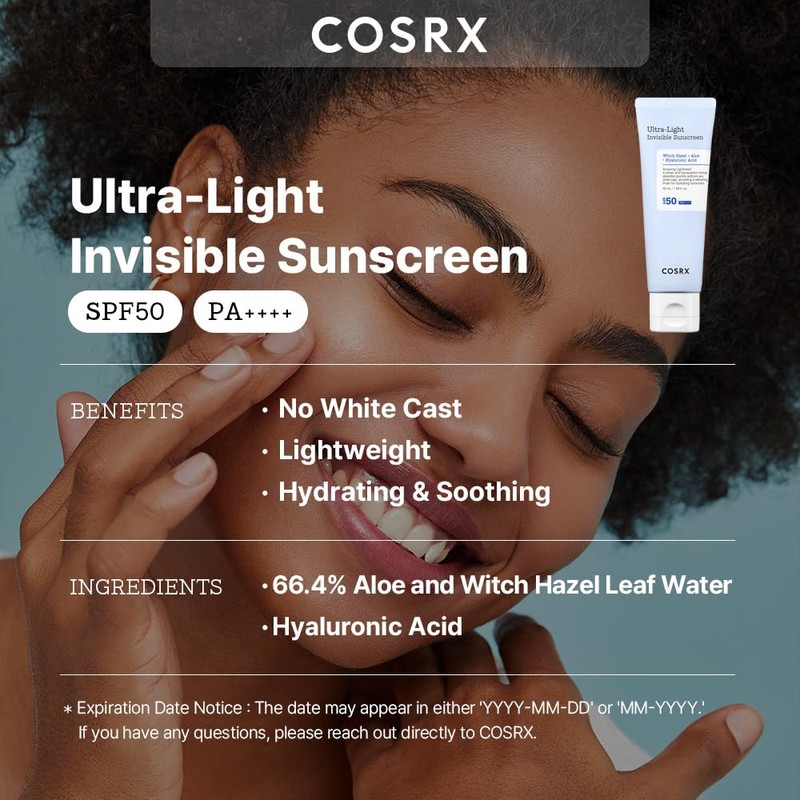 COSRX Ultra-Light Invisible Sunscreen SPF 50 Face Moisturiser, PA++++ Korean