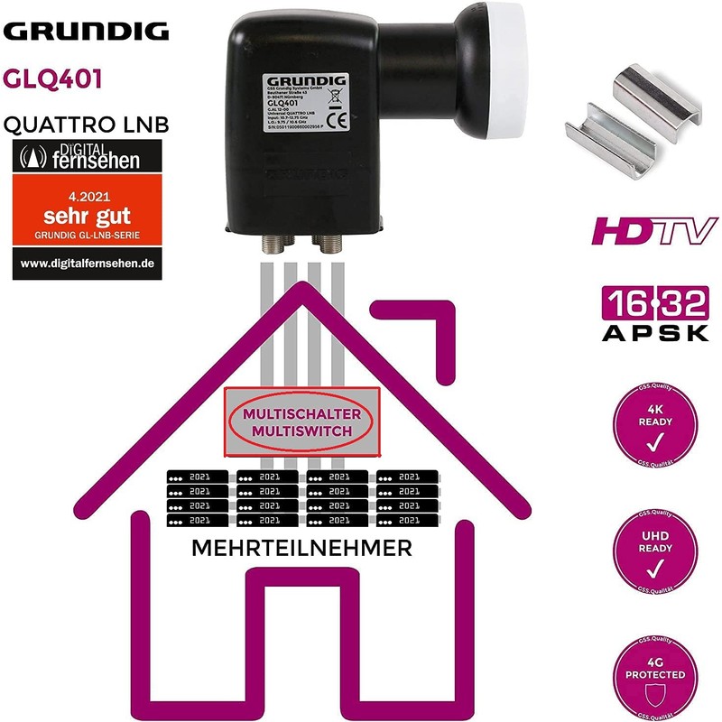 GSS Quattro LNB Suitable for Multiswitch with LTE Filter -
