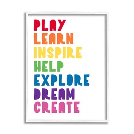 Stupell Industries Play Learn Inspire Create Phrase List Rainbow Text, Designed by Anna Quach White Framed Wall Art, 24 x 30, Multi