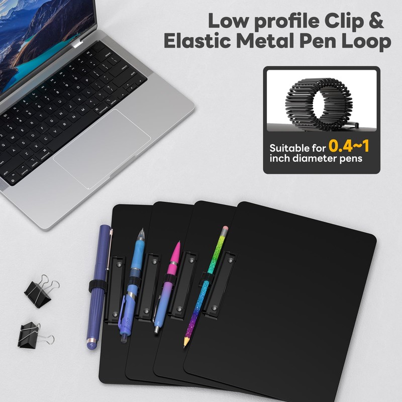 Juvealoe Horizontal Clipboard with Pen Holder, Black 8.5 x 11
