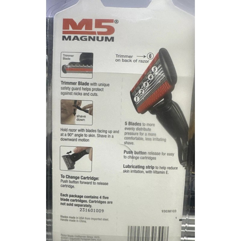 Personna M5 Magnum 5 razor Blades with Trimmer, 4 Cartridges