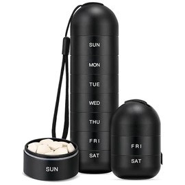 Zannaki Pastillero semanal de metal a prueba de humedad, apilable de aleación de aluminio sin BPA, para viajes, senderismo, 7 días, resistente al agua y compartimento grande para contener píldoras, vitaminas, aceite de pescado, suplementos