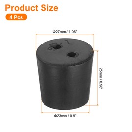 uxcell 4 Pcs 2-Hole Rubber Stopper, Tapered Lab Seal Tube Stopper Plug for Test Tube Flasks Glass Containers Industry and Laboratories, 27x23x25mm Black
