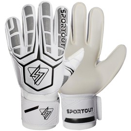 Sportout Goalkeeper Gloves with Fingersave, Football Gloves, Goalkeeper Gloves Men, 4 mm Latex, for Children, Adults and Teenagers (White, 10)
