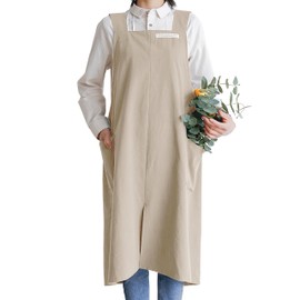 HANEE Cotton Aprons for Women and Men | Cross-Back Apron with Pockets, Oatmeal, One Size