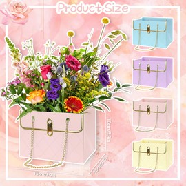 Florist Bouquet Paper Gift Box,4 Pack Folding Bouquet Flower Wrapping Boxes with Metal Chain Handle Basket Packaging Handbag Gift Paper Boxes for Wedding Anniversary Valentine's Day Mother's Day