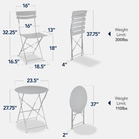 Best Choice Products 3-Piece Bistro Set, Space Saving Folding Design, Solid Steel, Outdoor Patio Furniture Set w/ 2 Chairs, Bistro Table - Gray