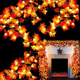 60Ft/120 Led Maple Leaves Garland String Light Thanksgiving Decorations, Waterproof Fall Garland Lights for Indoor Outdoor Thanksgiving Decor Autumn Garland