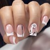 White Press on Nails Medium French Tip Fake Nails Flowers