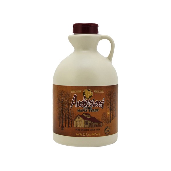 Anderson's Maple Syrup Dark Pure Maple Syrup in a 32 oz. plastic Jug, brown
