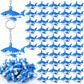 Huquary 48 Pcs Mini Shark Keychain Bulk Cute Silicone Shark Keyring Under the Sea Party Supplies Hanging Keychains for Whale Sharks Lover Gift for Birthday Backpack Handbags