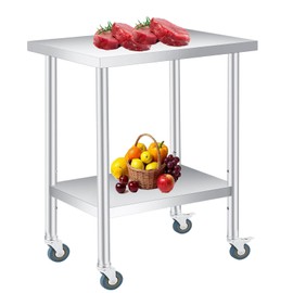 PeakPursuit Stainless Steel Table with Wheels-12x24x35Inch Metal Work Table with Lockable Wheels, 2 Tiers Stainless Prep Table with Adjustable Shelves for Kitchen, Office, Commercial and Gar