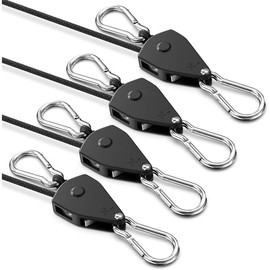 Retractable Heavy Duty Ratchet Tie Down Straps [4 Pack, 8ft, 75lbs/Pack], Rope Pulley System with Carabiner Hook for Hanging /Grow Light/Tents Various Tie-Down Uses - Color: 1/8" 4-Pack