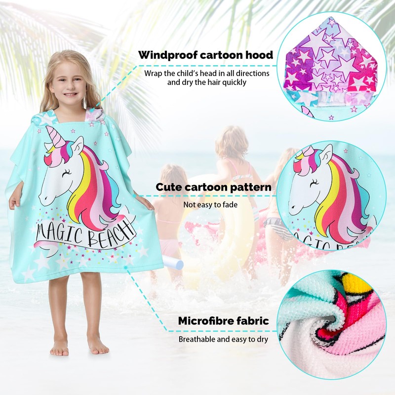 MOKANI Children's Bath Poncho with Hood, Microfibre Towel Poncho Children