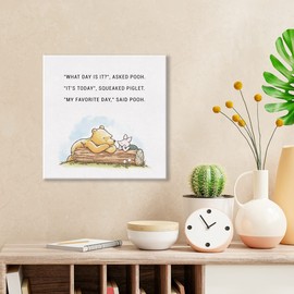 Classic Winnie the Pooh Wall Art Decor What Day is It My Favorite Day Quote Canvas Painting Pictures Framed Print Sign Artwork Ready to Hang for Home Nursery (8x8 Inch)