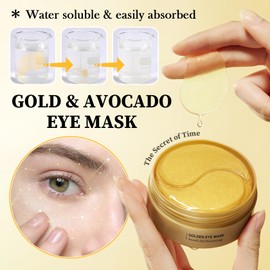 XMXueMei Avocado Golden Under Eye Mask Skincare 60 Pairs Set, Moisturizing Non-greasy Under Eye Patches for Women and Men, Travel Size Long Lasting Refreshing Eye Skin Care Gels Pads Gifts Set