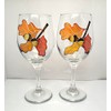 Oak Leaves Acorns Hand Painted Wine Glasses Set of 2