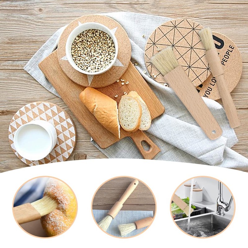 2 Pcs Pastry Brushes - Natural Bristle Basting Brush BBQ