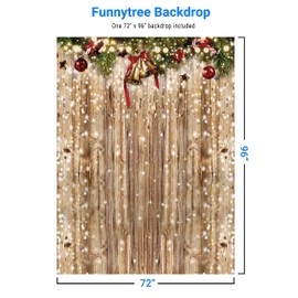 Funnytree 6x8ft Christmas Wooden Wall Photography Backdrop Glitter Bokeh Snow Winter Merry Xmas Party Background Rustic Wood Baby Shower Kids Birthday Portrait Banner Decor Photo Booth Studio