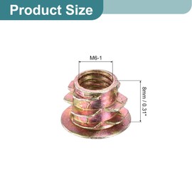 sourcing map 100Pcs Threaded Inserts, M6-1x8 Zinc Alloy Hex-Flanged Nut Threaded Inserts, Hex Socket Drive Nut Threaded Inserts Bolt Fastener Connector for Wood, Furniture Nuts