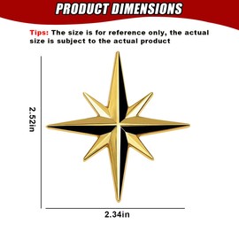 DUSCOKE Octagonal Star Car Sticker Decal, 3D Metal Car Emblem Sticker Badge Decal, Auto Bumper Stickers Vehicle Exterior Decoration Decals for Automotive, Truck, RV, SUV, Motorcycle (Gold)