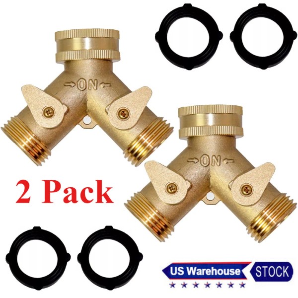 Unbranded 2 Pack Double Two Way Tap Solid Brass Garden