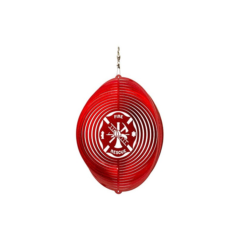 SWEN Products Fire Rescue Circle Swirly Metal Wind Spinner