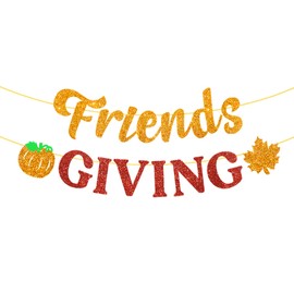 Friends Giving Banner, Orange Fall Hanging Streamer for Mantle Harvest Autumn Theme Party Decorations