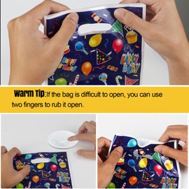 80pcs Birthday Party Favor Bags, Plastic Goodie Bags, Birthday Goodie Candy Bags, Holiday Treats Bags with Handles, Colorful Loot Bags, 4 Styles Plastic Party Treat Bags for Kids Birthday Party, Candy, Cookie