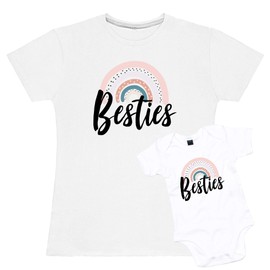 Purple Print House Baby & Mummy Besties Rainbow Set T Shirt & Babygrow Set - Slogan Mothers Day Outfits For Mum - Toddler Lockdown, L - Womens, 3-6 Months
