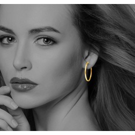 HUG A HOOP - 925 Sterling Silver Gold Overlay Square Tube Hoop Earrings, 2mm Click-Top Hoops 30mm