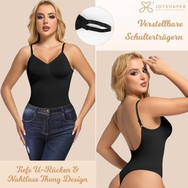 Joyshaper Women's Shapewear Body Tummy Control Bodice Thong Body Shaper Backless String Body Thong Sculpting Bodysuit with Adjustable Shoulder Straps, #2 Black/Thong