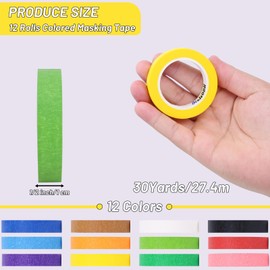 Oleitodh 12 Rolls Colored Masking Tape-1/2 inch x 1080 Ft Painters Tape, Rainbow Colors Rolls Bulk Kids Colorful Paper Marking Tape Decorative Arts Crafts Labeling DIY School Classroom Supplies