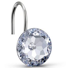CHICTIE Shower Curtain Hooks Rings,Crystal Decorative Shower Curtain Hooks, Set of 12 Stainless Steel Rust Resistant White Round Diamond Shower Hooks Hangers for Bathroom…